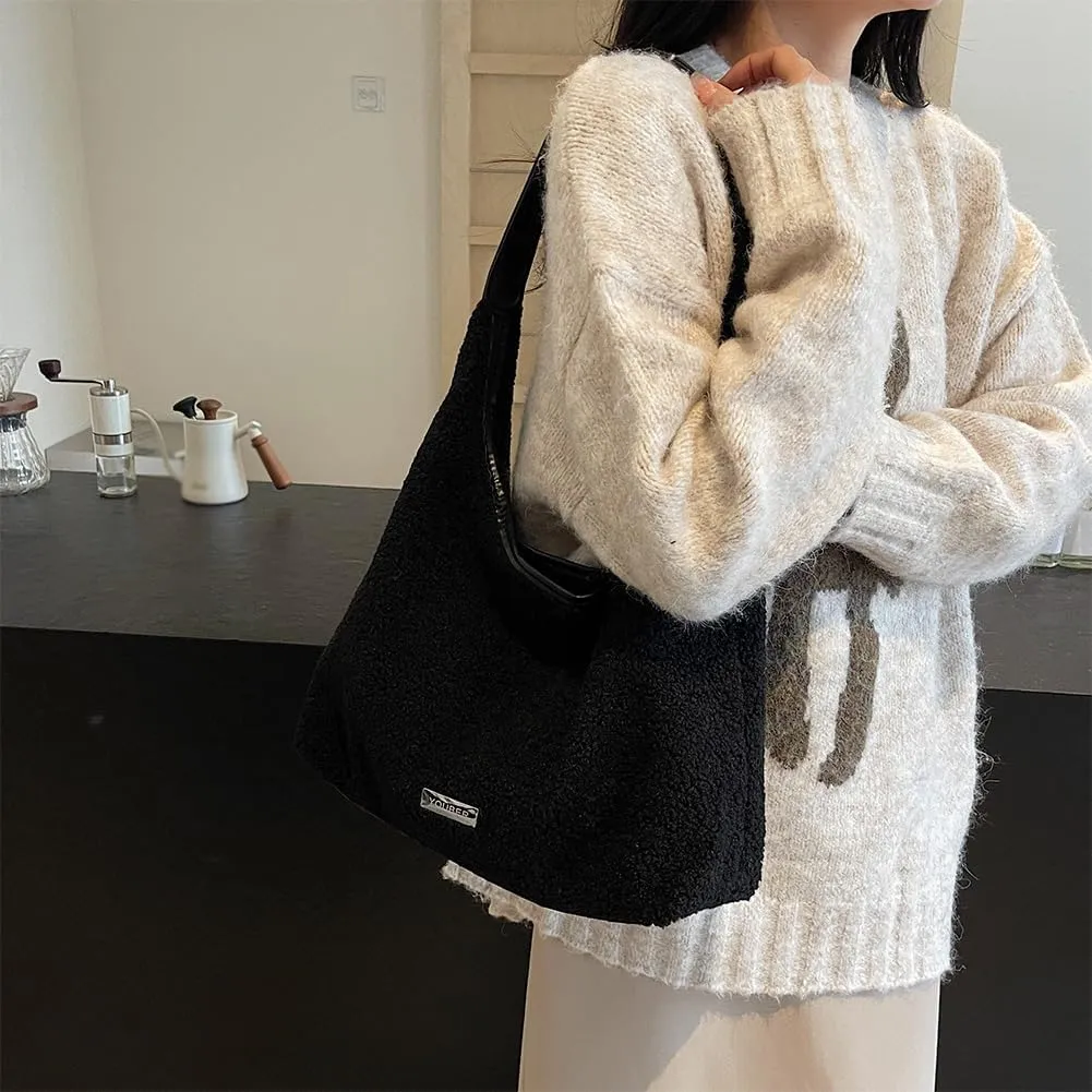 Fluffy Purse Faux Fur Hobo Bag Cute Furry Crossbody Bag Large Capacity Tote Bag