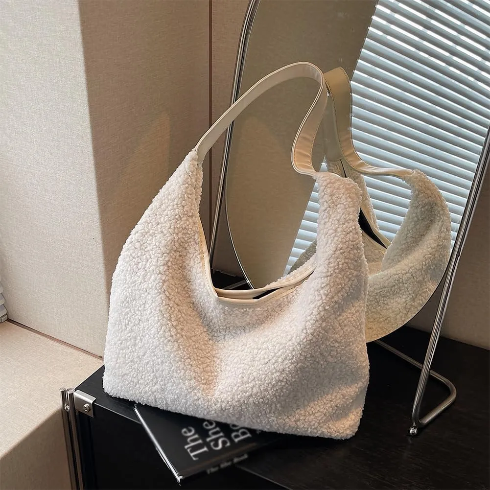 Fluffy Purse Faux Fur Hobo Bag Cute Furry Crossbody Bag Large Capacity Tote Bag
