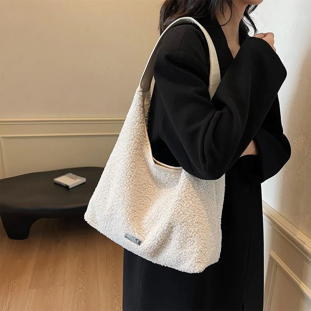 Fluffy Purse Faux Fur Hobo Bag Cute Furry Crossbody Bag Large Capacity Tote Bag