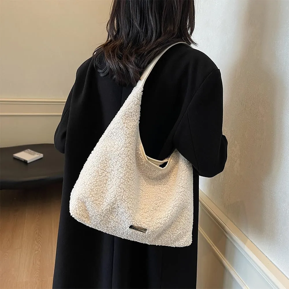 Fluffy Purse Faux Fur Hobo Bag Cute Furry Crossbody Bag Large Capacity Tote Bag