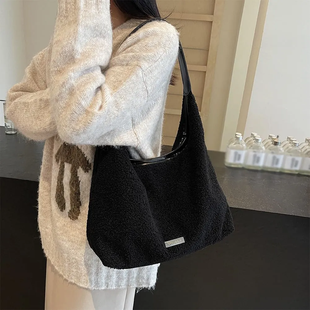 Fluffy Purse Faux Fur Hobo Bag Cute Furry Crossbody Bag Large Capacity Tote Bag