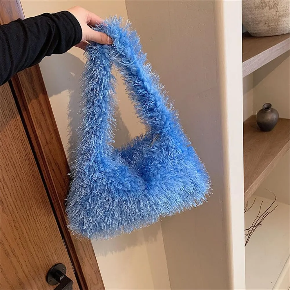 Fluffy Shoulder Hobo Bag Handbag and Purse Women Y2K Fuzzy Soft Plush Underarm Tote Bag