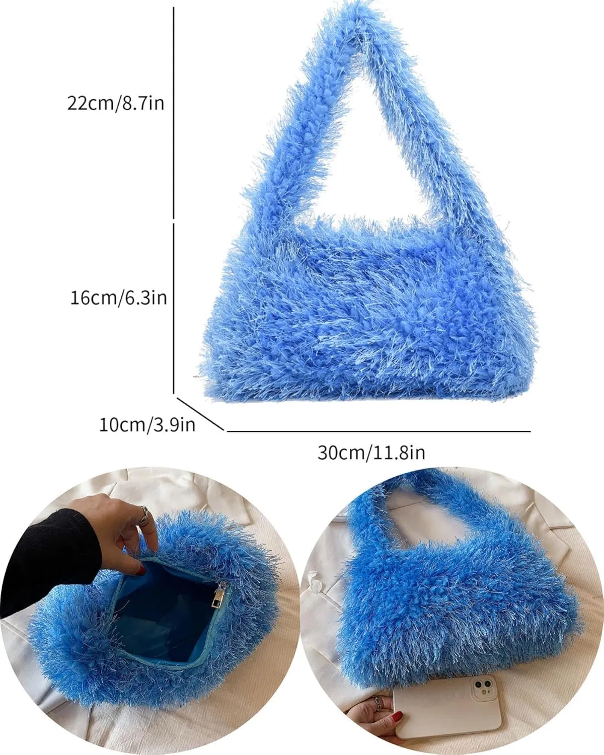 Fluffy Shoulder Hobo Bag Handbag and Purse Women Y2K Fuzzy Soft Plush Underarm Tote Bag