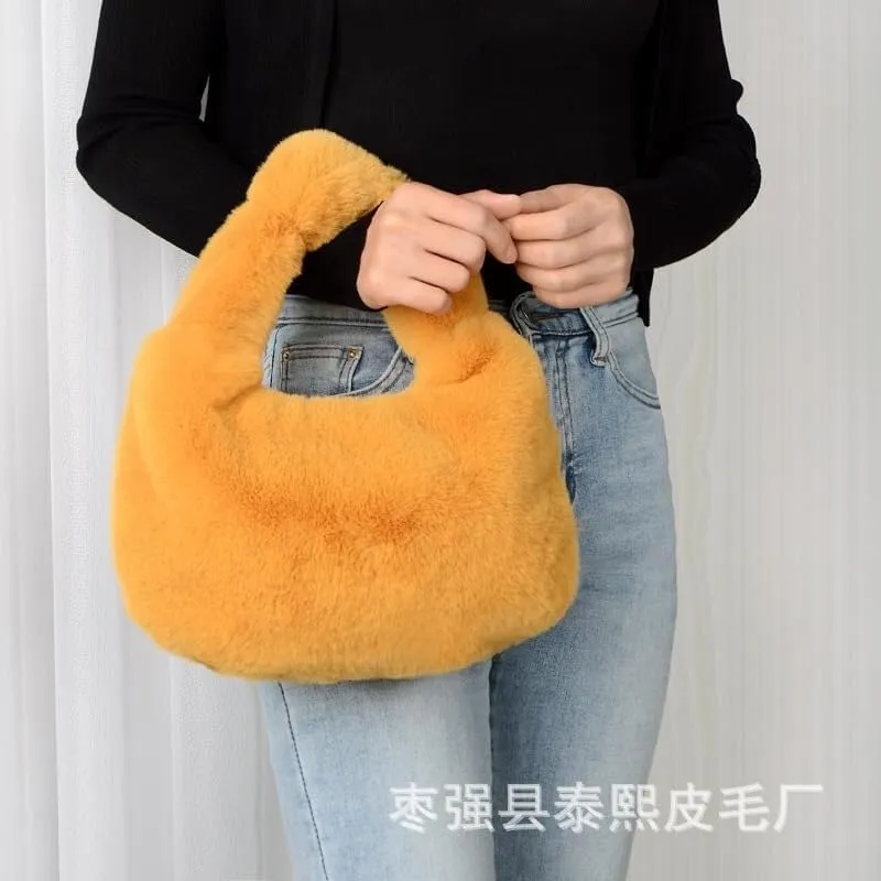 Fluffy Tote Bag, Cute Lady Plush Purse Cute Mini Handbag Plush Dumpling Bag Y2K Plush Purse