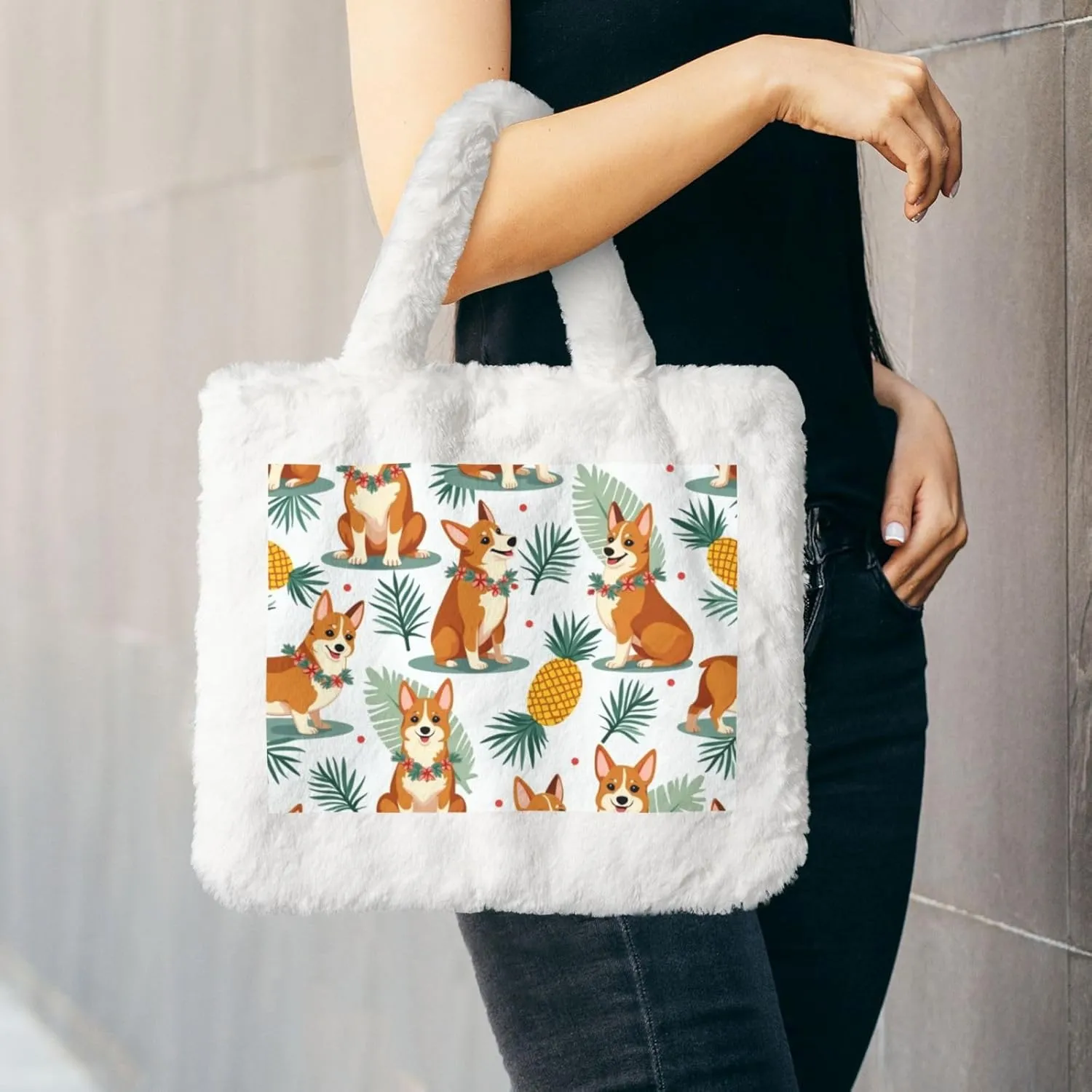 Fluffy Tote Bag for Women, Cute Fuzzy Tote Handbag Faux Fur Bag Furry Purse