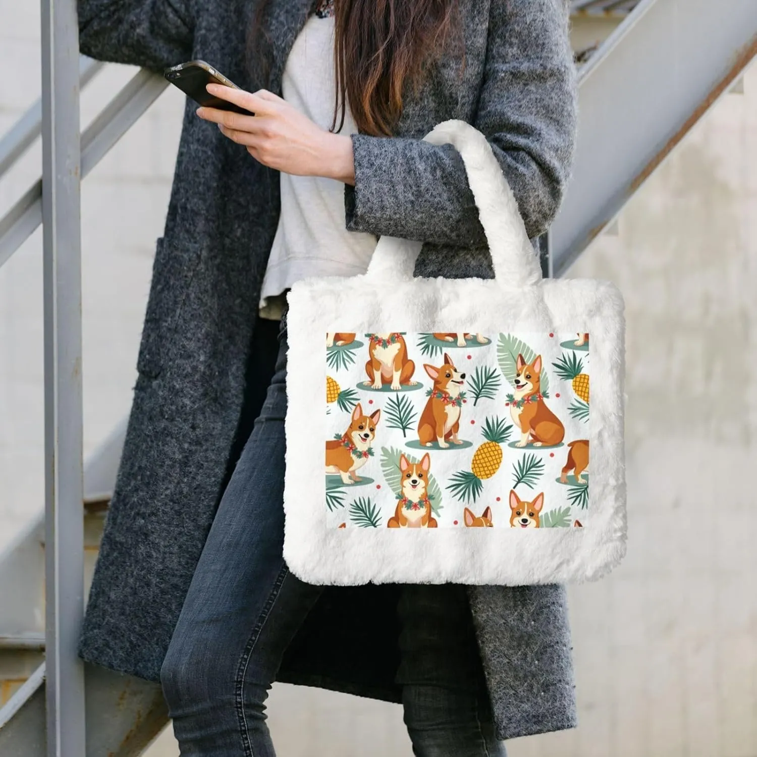 Fluffy Tote Bag for Women, Cute Fuzzy Tote Handbag Faux Fur Bag Furry Purse