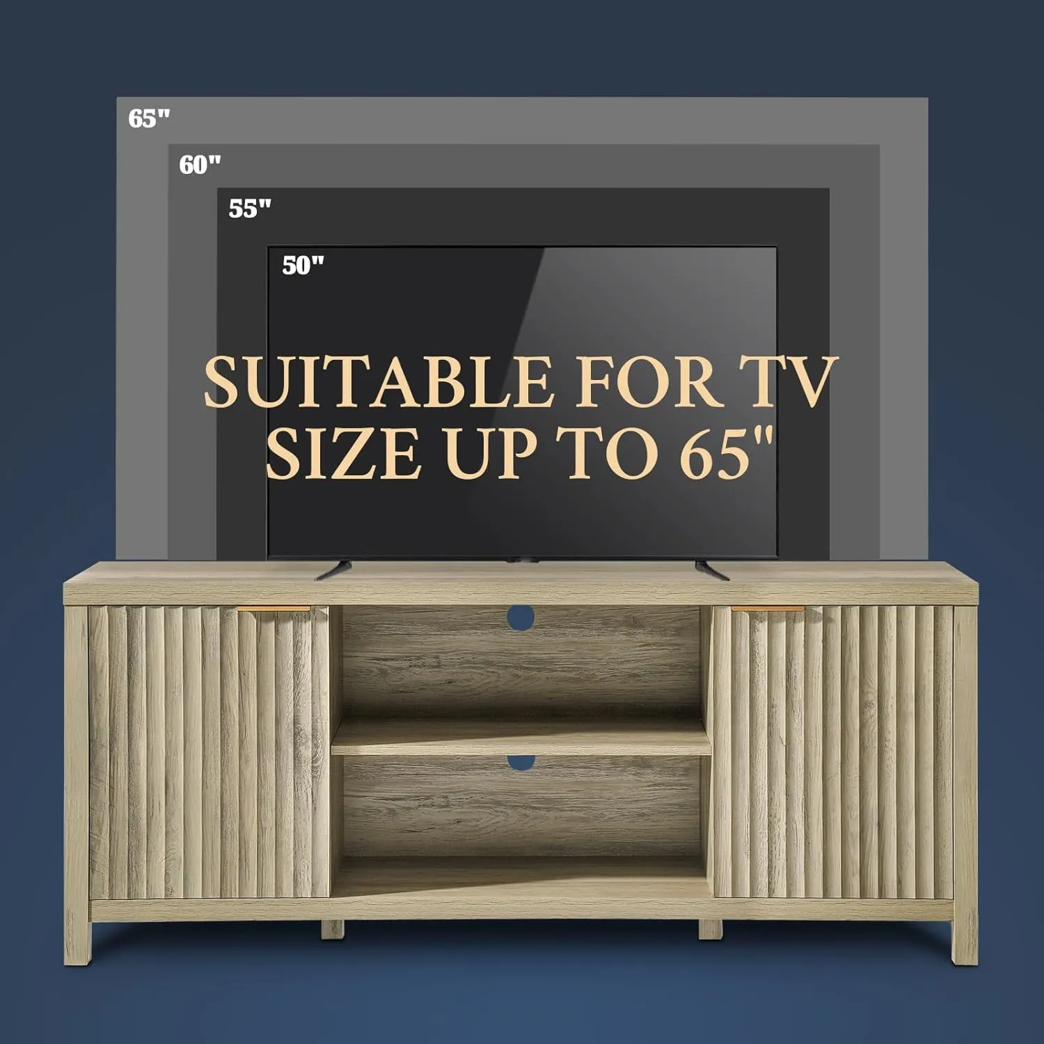 Fluted TV Stands for Living Room, Heavy Duty Entertainment Center with Storage, Mid Century Modern Television Stands for 50/55/60/65 TV, Oxford Media TV Console (Medium,Sunwashed Ash Oak)