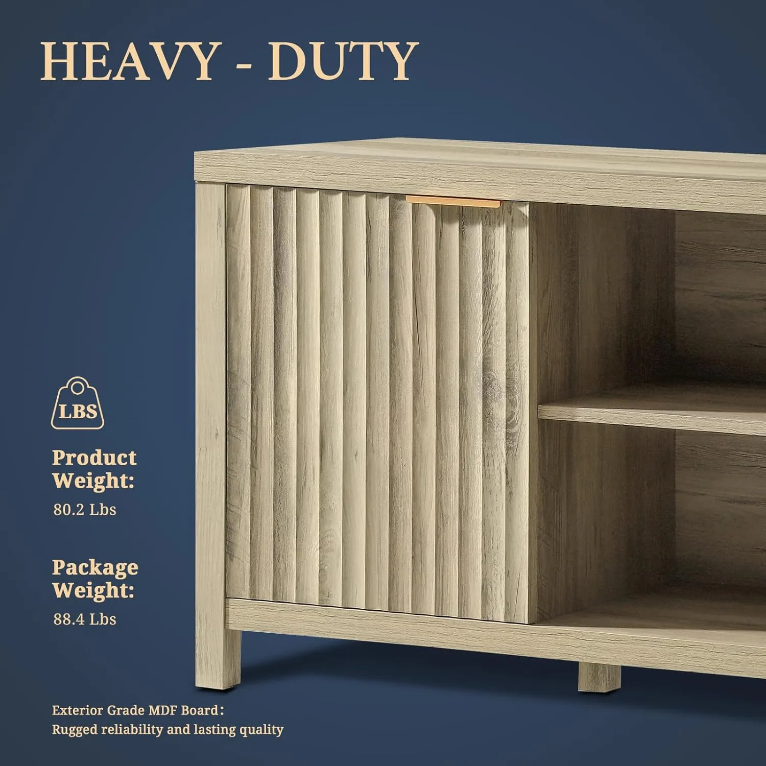 Fluted TV Stands for Living Room, Heavy Duty Entertainment Center with Storage, Mid Century Modern Television Stands for 50/55/60/65 TV, Oxford Media TV Console (Medium,Sunwashed Ash Oak)