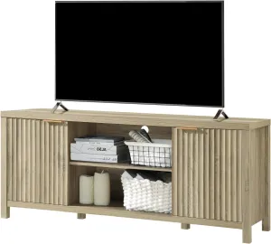 Fluted TV Stands for Living Room, Heavy Duty Entertainment Center with Storage, Mid Century Modern Television Stands for 50/55/60/65 TV, Oxford Media TV Console (Medium,Sunwashed Ash Oak)