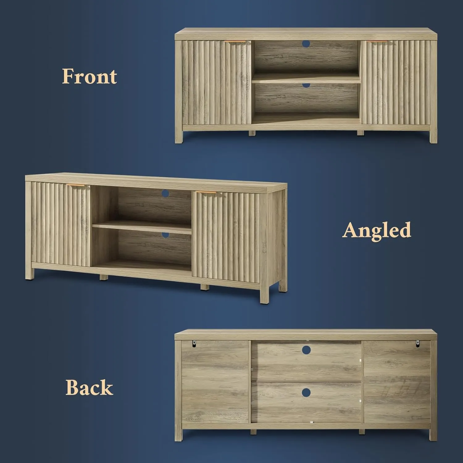 Fluted TV Stands for Living Room, Heavy Duty Entertainment Center with Storage, Mid Century Modern Television Stands for 50/55/60/65 TV, Oxford Media TV Console (Medium,Sunwashed Ash Oak)
