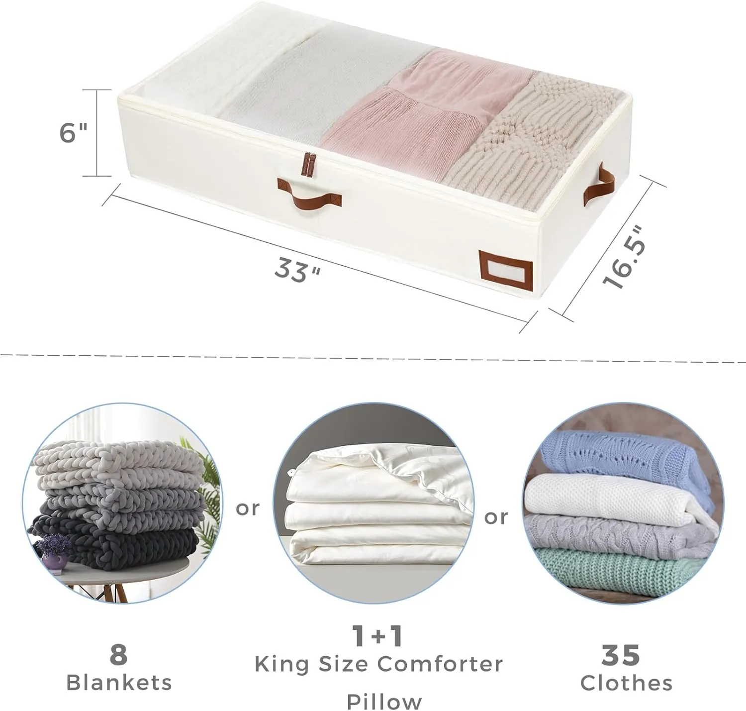 FLYBOX Under Bed Storage Box Featuring Robust Construction & Ultra-Thick Fabric,Clothes Underbed Organizer Containers,Collapsible Closet Under the bed Storage Bags, 33" L x 16.5" W x 6" H, Beige,2 PK