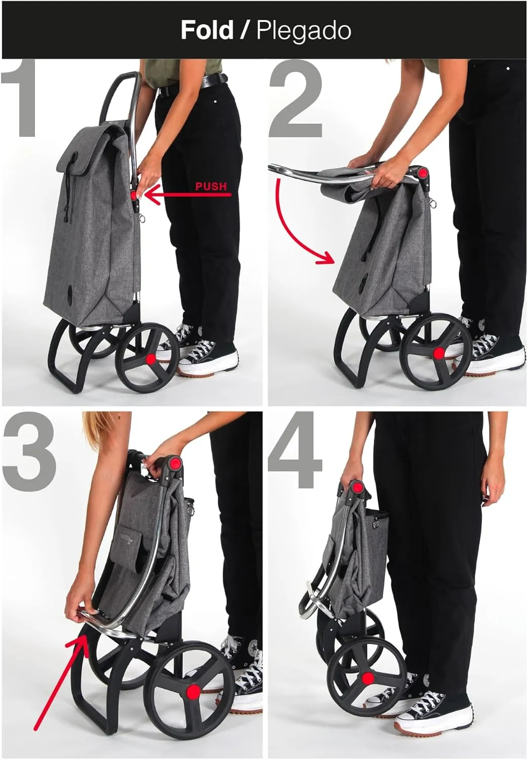 Foldable Grocery Shopping Cart with Wheels | Collapsible Personal Folding Cart for Groceries | Durable & Portable | Black