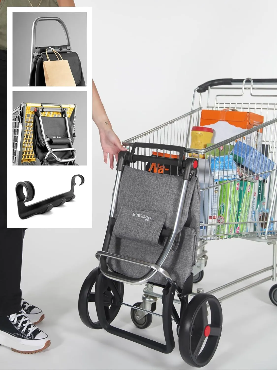 Foldable Grocery Shopping Cart with Wheels | Collapsible Personal Folding Cart for Groceries | Durable & Portable | Black