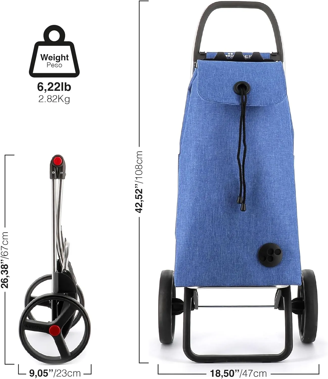 Foldable Grocery Shopping Cart with Wheels | Collapsible Personal Folding Cart for Groceries | Durable & Portable | Blue