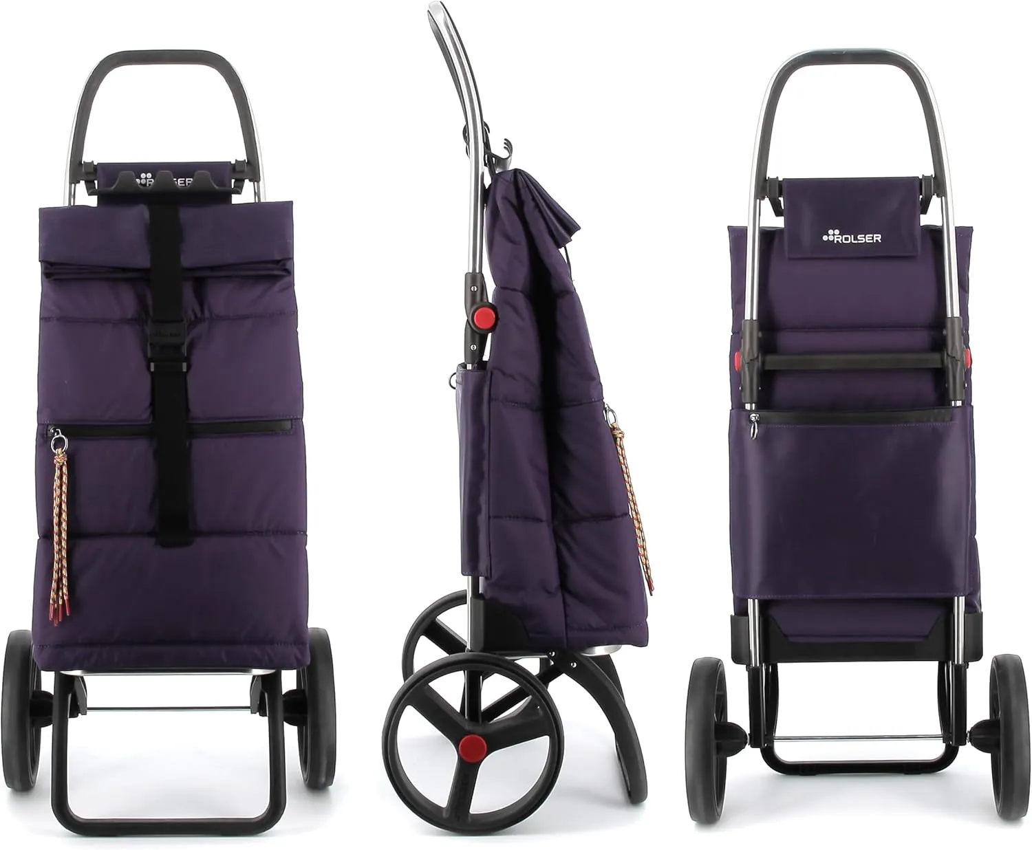 Foldable Puff Grocery Shopping Cart with Wheels | Collapsible Personal Folding Cart for Groceries | Durable & Portable | Purple