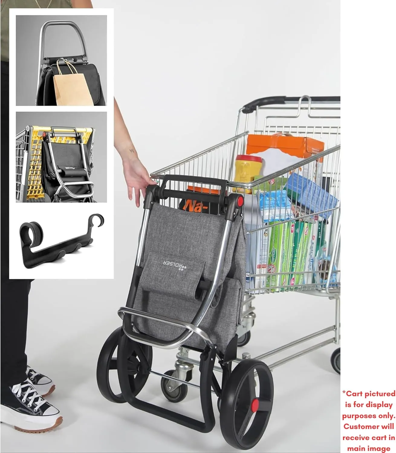 Foldable Puffer Grocery Shopping Cart with Wheels | Collapsible Personal Folding Cart for Groceries | Durable & Portable | Black