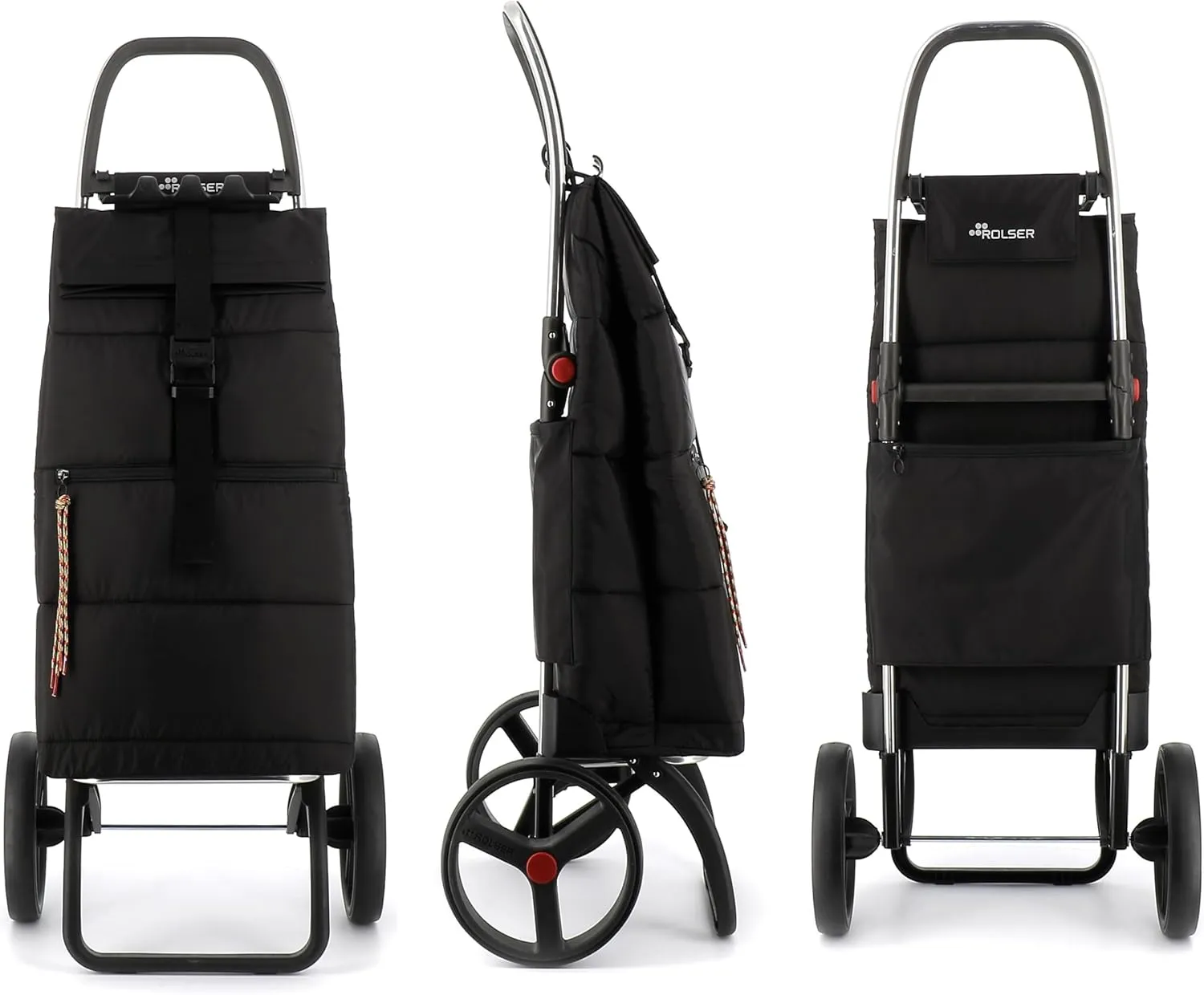 Foldable Puffer Grocery Shopping Cart with Wheels | Collapsible Personal Folding Cart for Groceries | Durable & Portable | Black