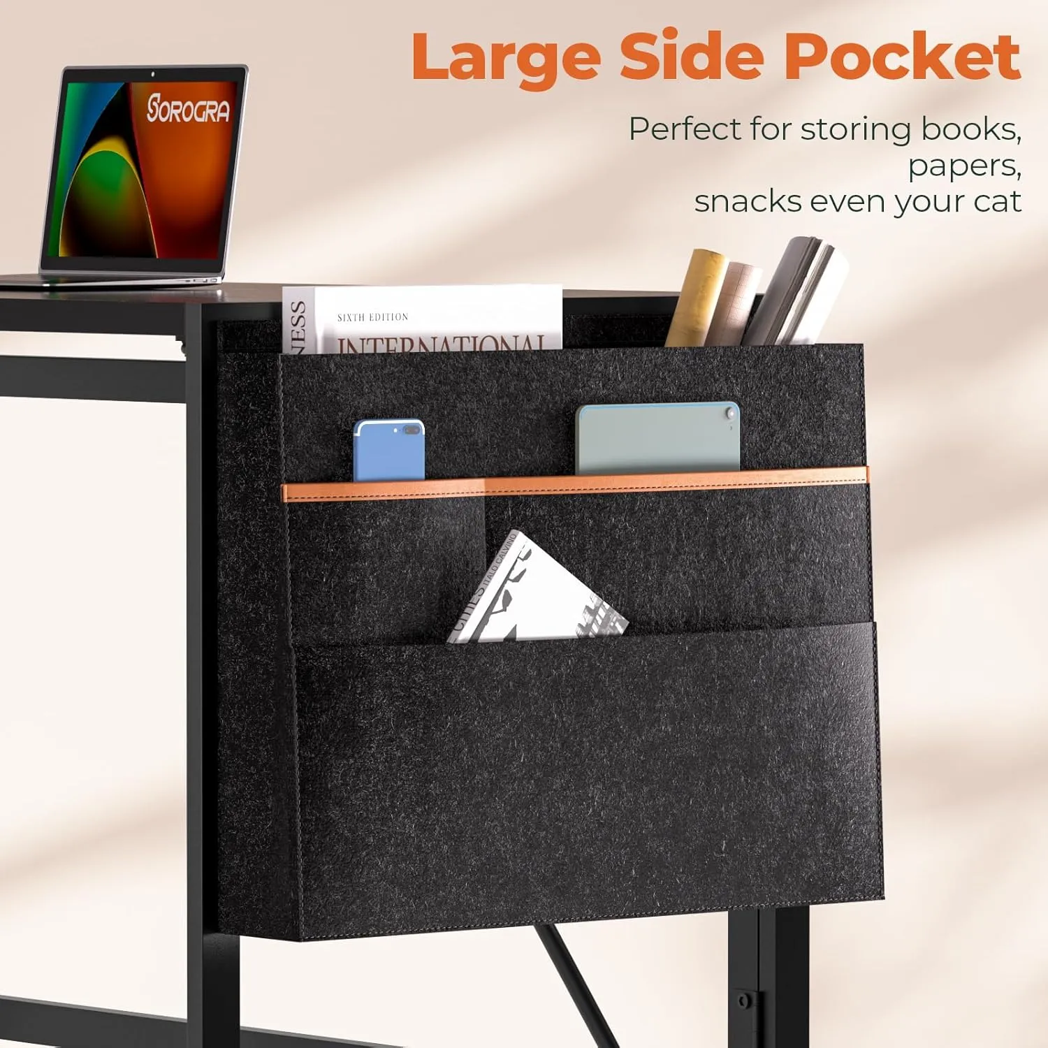 Folding Desk with Storage Pocket for Small Spaces, 31.5 Inch Foldable Desk with Headphone Hook for Bedroom Home Office, Portable Writing Table, Easy Assembly, Black