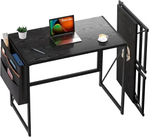 Folding Desk with Storage Pocket for Small Spaces, 31.5 Inch Foldable Desk with Headphone Hook for Bedroom Home Office, Portable Writing Table, Easy Assembly, Black
