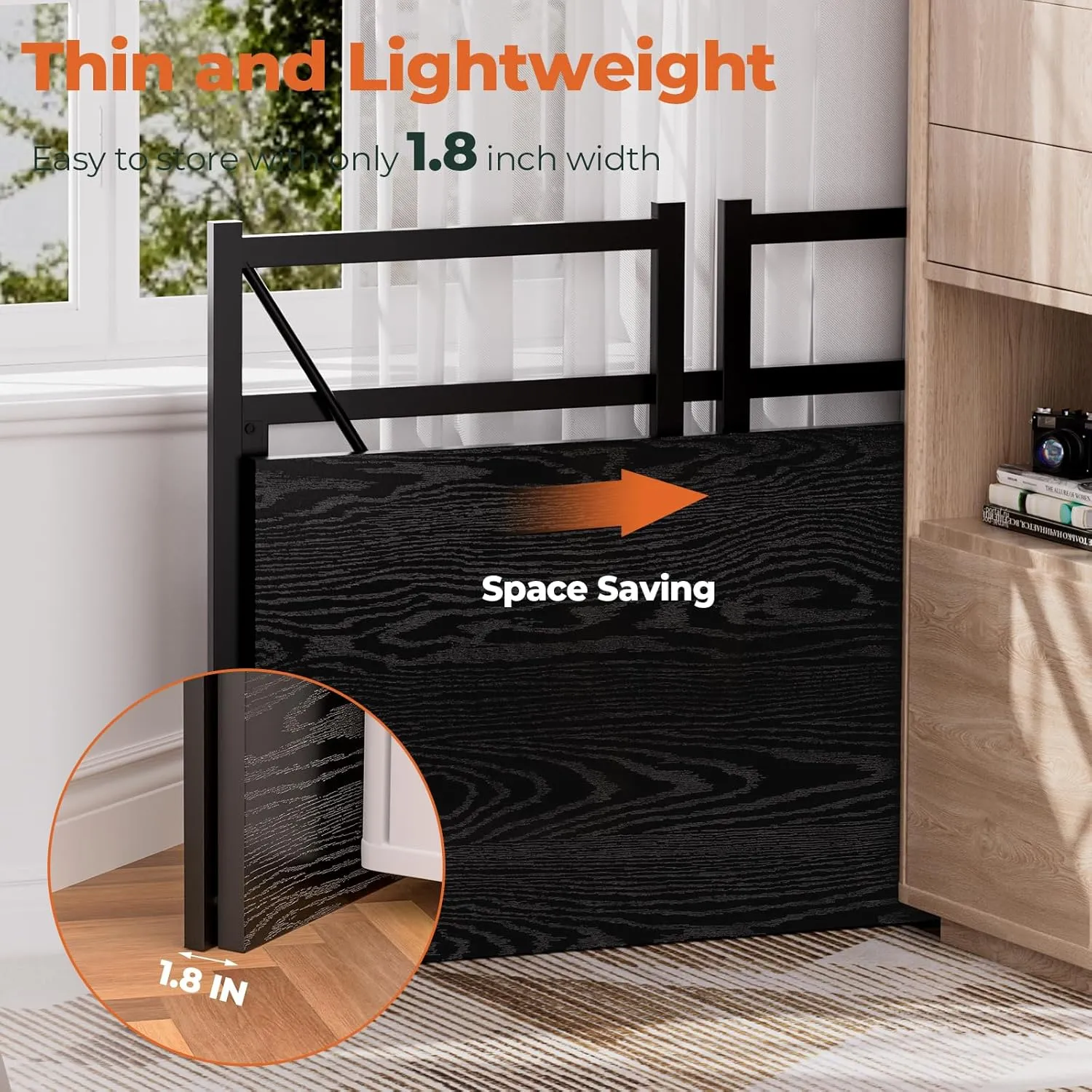 Folding Desk with Storage Pocket for Small Spaces, 31.5 Inch Foldable Desk with Headphone Hook for Bedroom Home Office, Portable Writing Table, Easy Assembly, Black