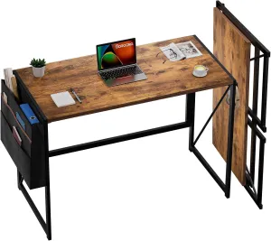 Folding Desk with Storage Pocket for Small Spaces, 39.4 Inch Foldable Desk with Headphone Hook for Bedroom Home Office, Portable Writing Table, Easy Assembly, Vintage Brown