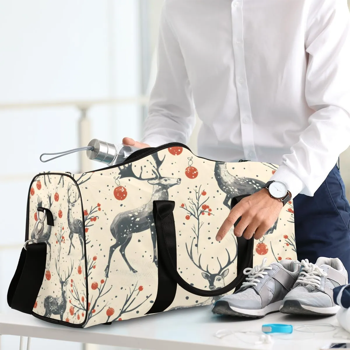 Forest Deer Travel Duffle Bag for Women Men Gym Duffel Foldable Bag Waterproof Weekender Rustic Wildlife Duffle Tote