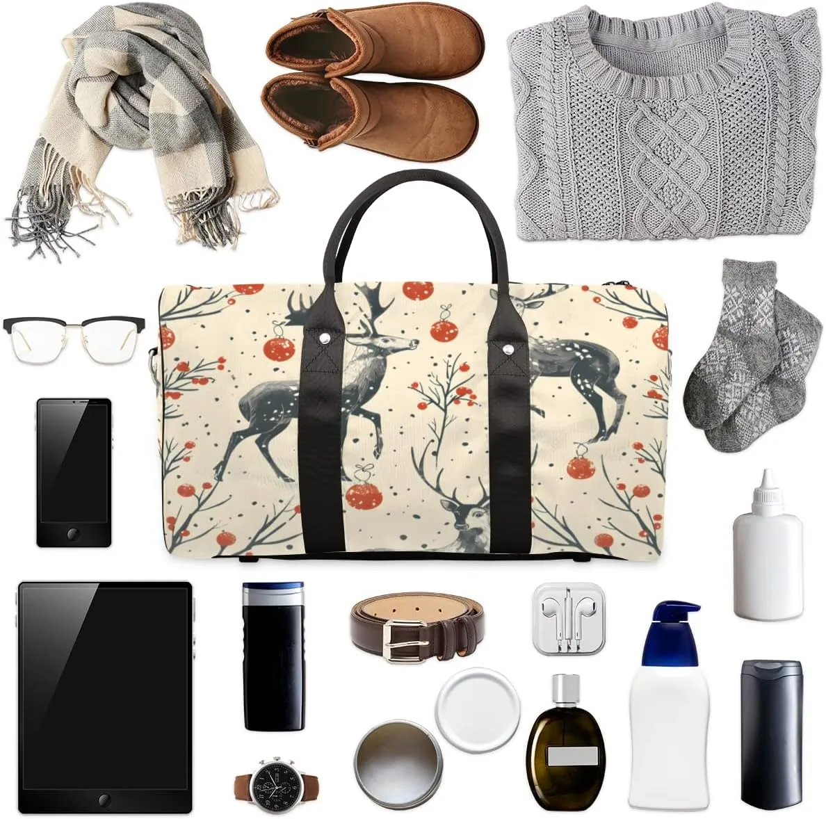 Forest Deer Travel Duffle Bag for Women Men Gym Duffel Foldable Bag Waterproof Weekender Rustic Wildlife Duffle Tote