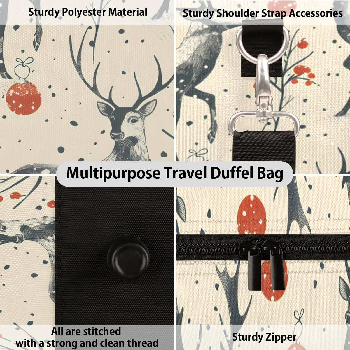 Forest Deer Travel Duffle Bag for Women Men Gym Duffel Foldable Bag Waterproof Weekender Rustic Wildlife Duffle Tote