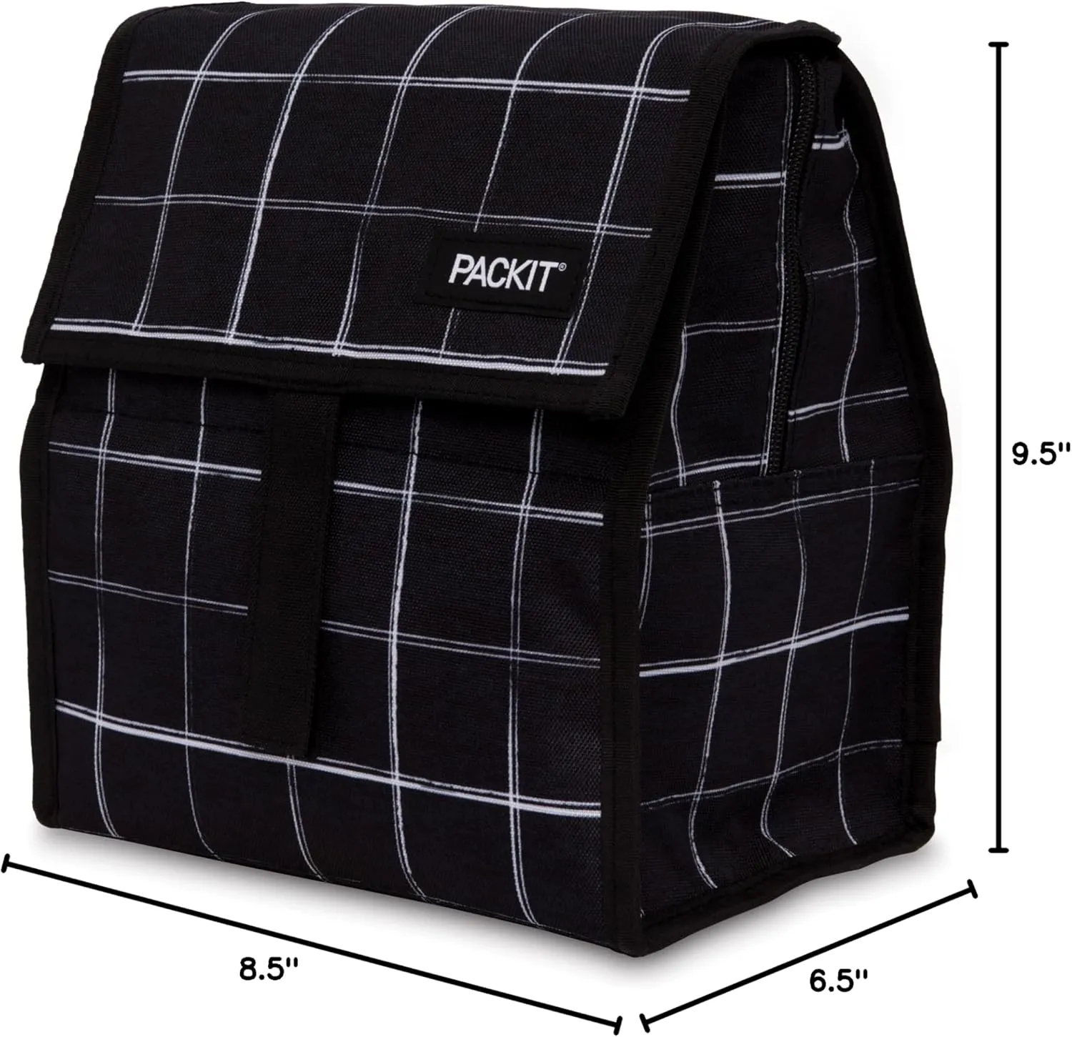 Freezable Lunch Bag, Black Grid