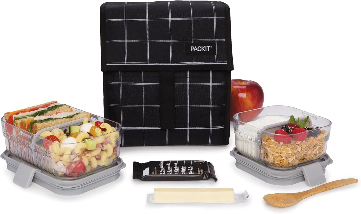 Freezable Lunch Bag, Black Grid