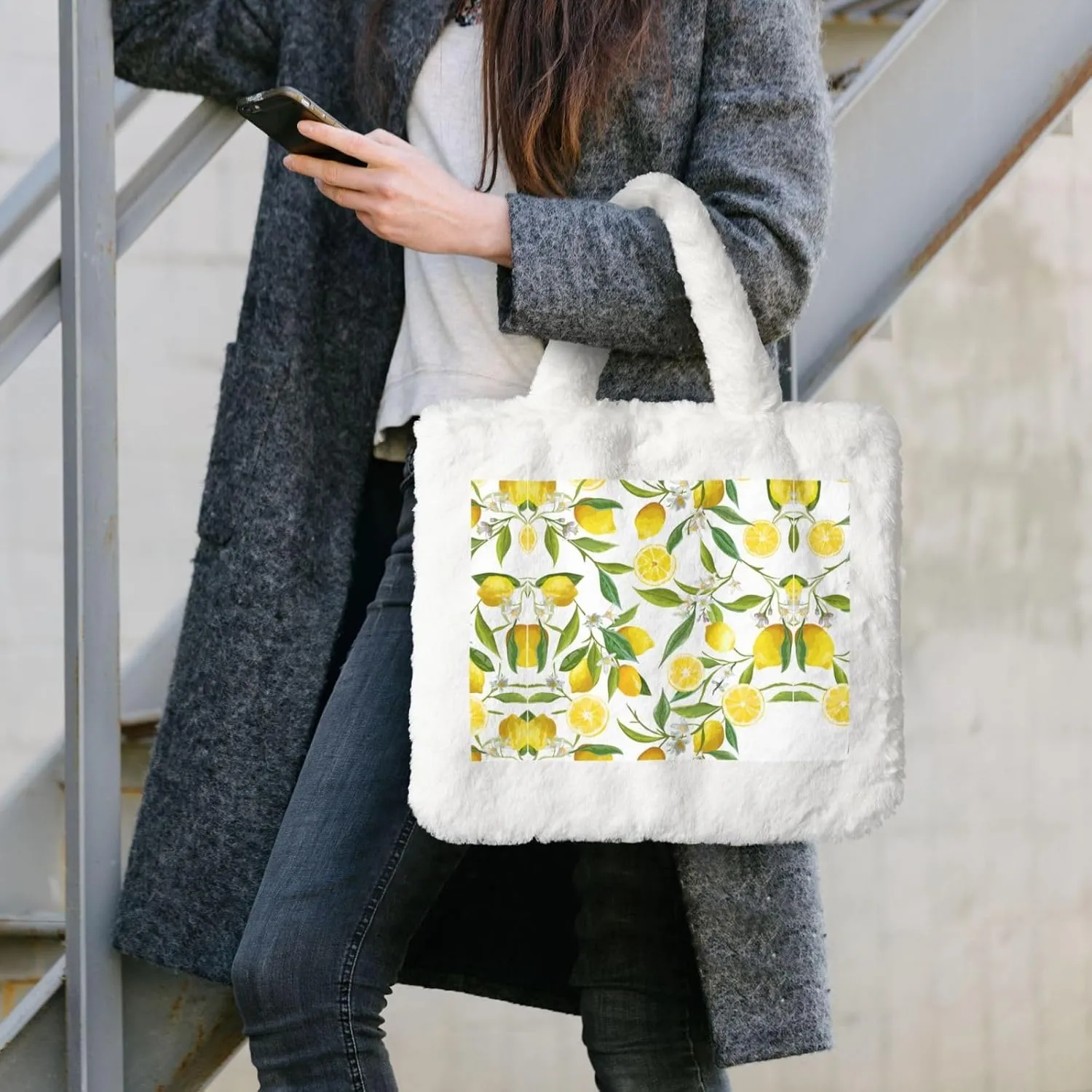 Fresh Tropical Lemons Printing Soft Plush Handbag For Womens Tote Bag For Women,Women Satchel Bags Wallet Purse For Gifts