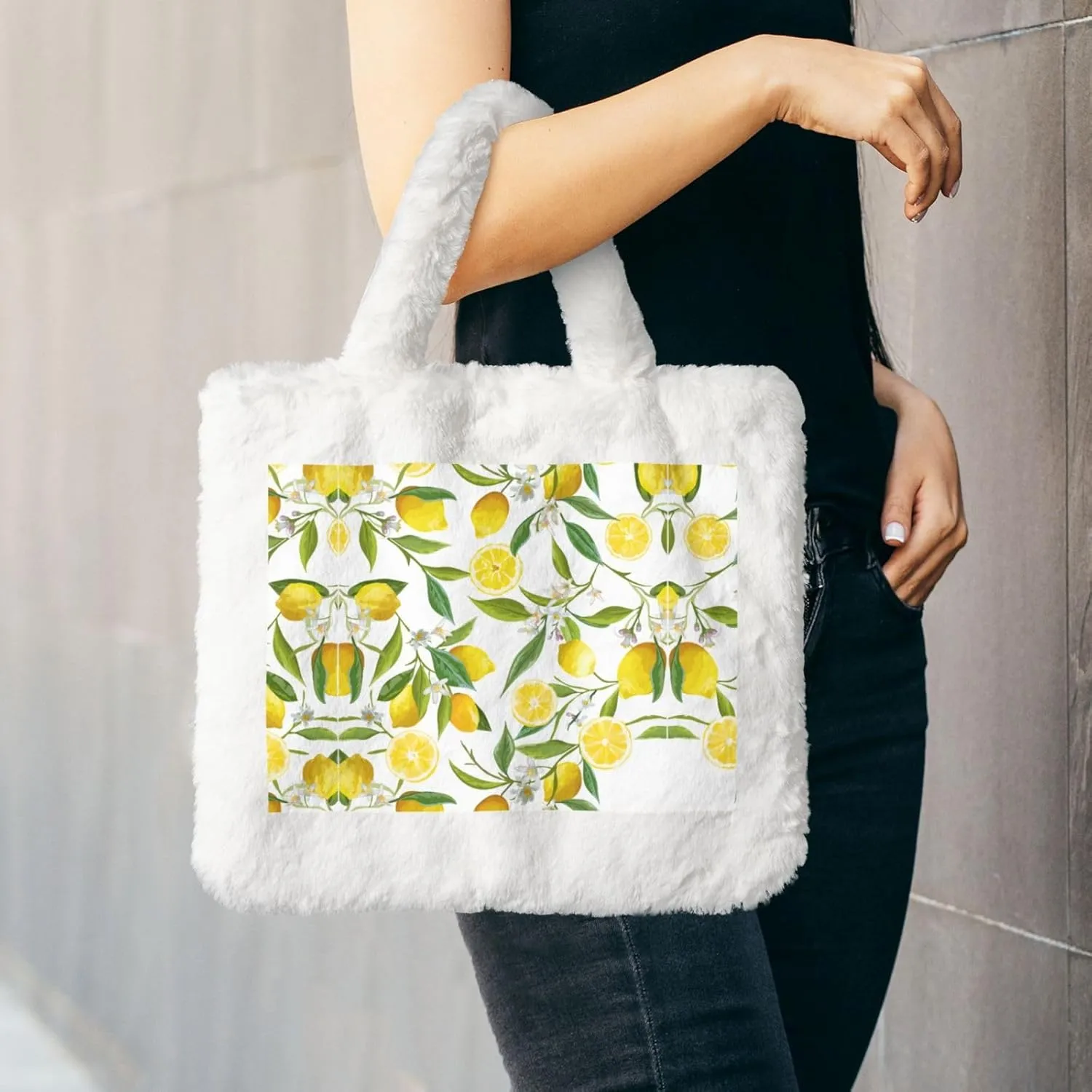Fresh Tropical Lemons Printing Soft Plush Handbag For Womens Tote Bag For Women,Women Satchel Bags Wallet Purse For Gifts
