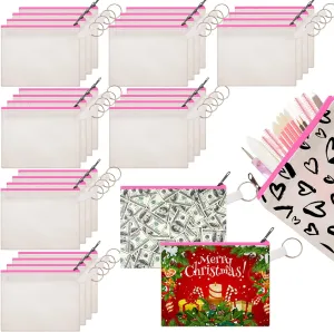 Frienda 30 Pieces Sublimation Blank Canvas Makeup Bags Bulk Cosmetic DIY Craft Pouch with Zipper Coin Purse Pencil Pouch Travel Toiletry Organizer(Pink)
