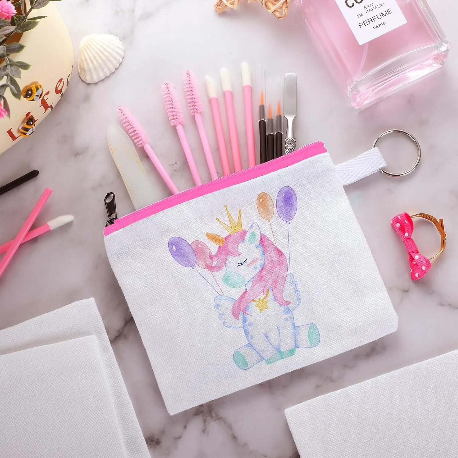 Frienda 30 Pieces Sublimation Blank Canvas Makeup Bags Bulk Cosmetic DIY Craft Pouch with Zipper Coin Purse Pencil Pouch Travel Toiletry Organizer(Pink)