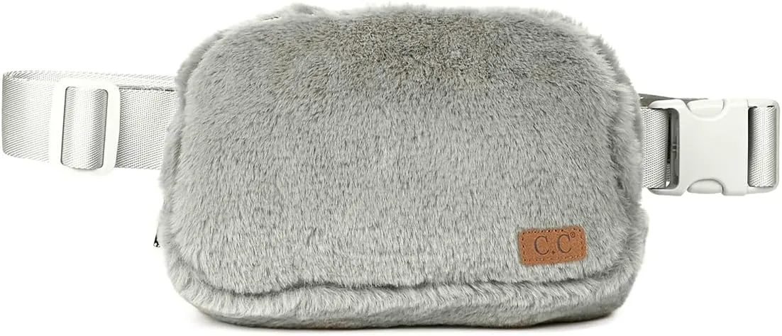 Funky Junque Crossbody Bag Sling Belt Stadium Waist Fanny Concert Bag: Faux Fur - Heather Grey