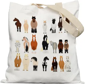 Funny Horse Canvas Tote Bags for Women, Horse Gifts for Women, Horse Girl Gifts, Gifts for Horse Lovers, Horse Tote Bag, Reusable Grocery Bags Shopping Bags, White