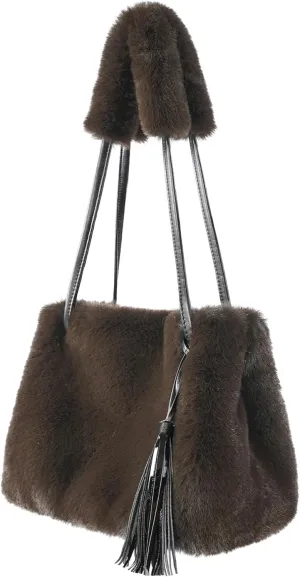 Fur Story Tote Bag Faux Fur Purses for Women Plush Handbag Fuzzy Shoulder Bag Big Capacity Black Purse for women’s Girls