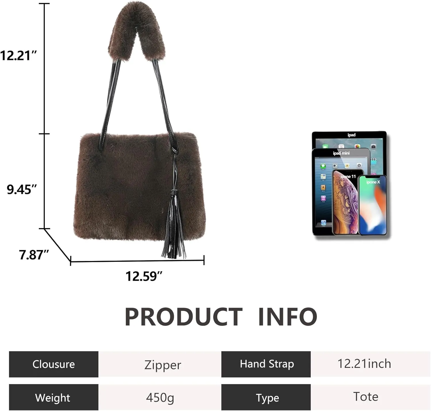 Fur Story Tote Bag Faux Fur Purses for Women Plush Handbag Fuzzy Shoulder Bag Big Capacity Black Purse for women’s Girls