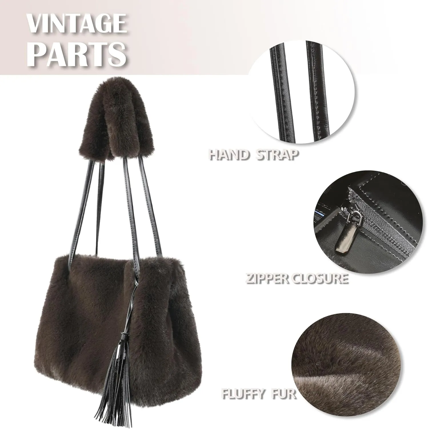 Fur Story Tote Bag Faux Fur Purses for Women Plush Handbag Fuzzy Shoulder Bag Big Capacity Black Purse for women’s Girls
