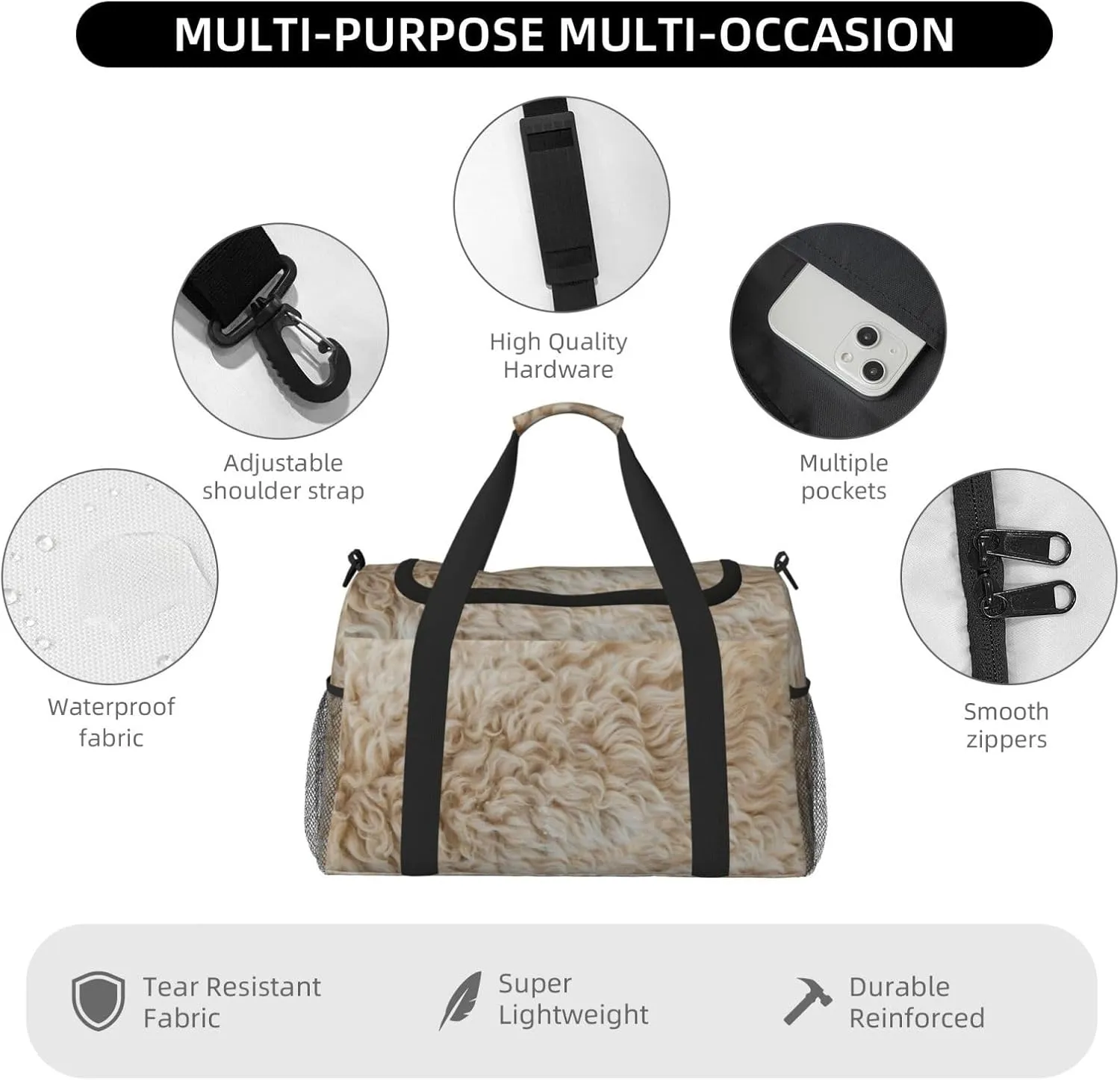 Fur Wool Travel Duffel Bag Large Foldable Waterproof Overnight Bag For Beach Swim Bags Pool Sports Gym