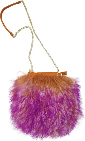Furry Crossbody Bag Real Curly Mongolian Fur Purse Flush Fur Clutch Shoulder Bag