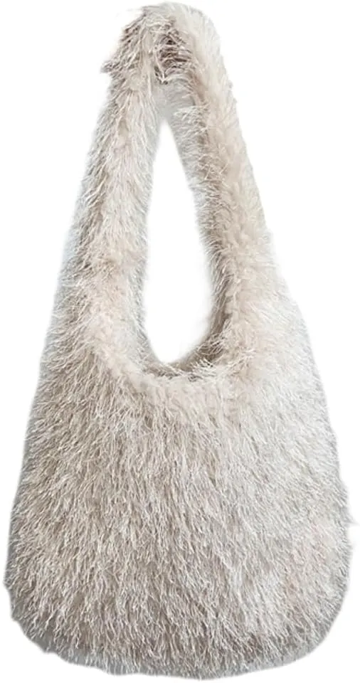 Furry Tote Bag for Women Faux Fur Shoulder Bag Y2k Purse Fluffy Large Fuzzy Handbags Cute Solid Top Handle Satchels