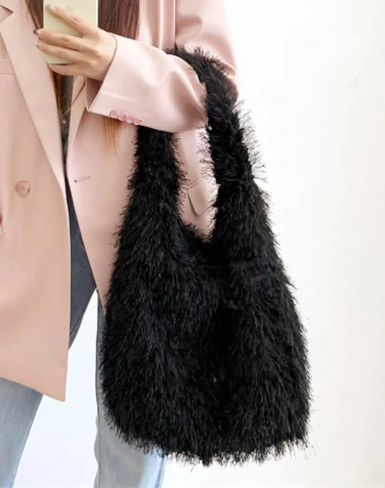 Furry Tote Bag for Women Faux Fur Shoulder Bag Y2k Purse Fluffy Large Fuzzy Handbags Cute Solid Top Handle Satchels