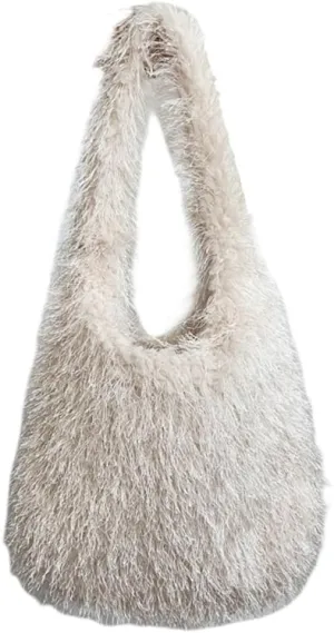 Furry Tote Bag for Women Faux Fur Shoulder Bag Y2k Purse Fluffy Large Fuzzy Handbags Cute Solid Top Handle Satchels