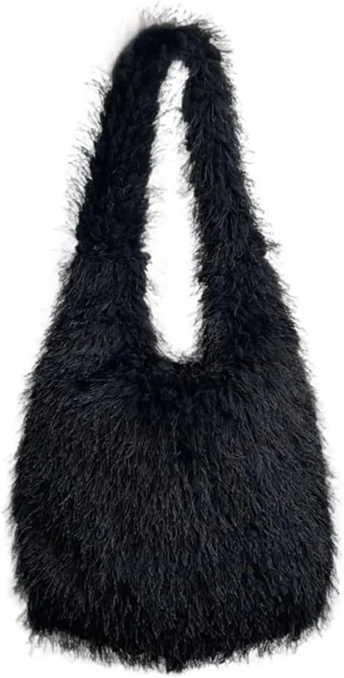 Furry Tote Bag for Women Faux Fur Shoulder Bag Y2k Purse Fluffy Large Fuzzy Handbags Cute Solid Top Handle Satchels