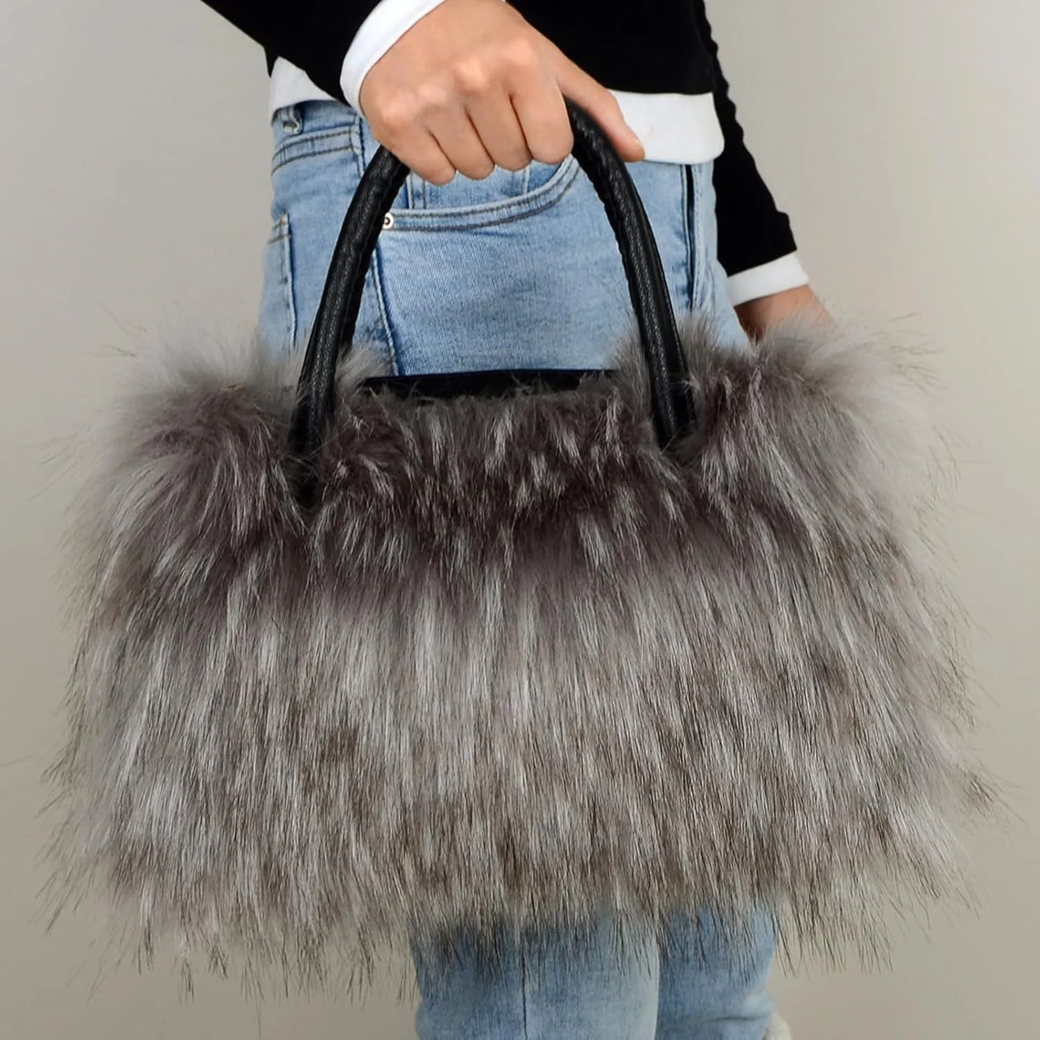 Furry Tote Bag Soft Faux Fur Bags Lightweight Travel Bags Cute Madam Plush Purses