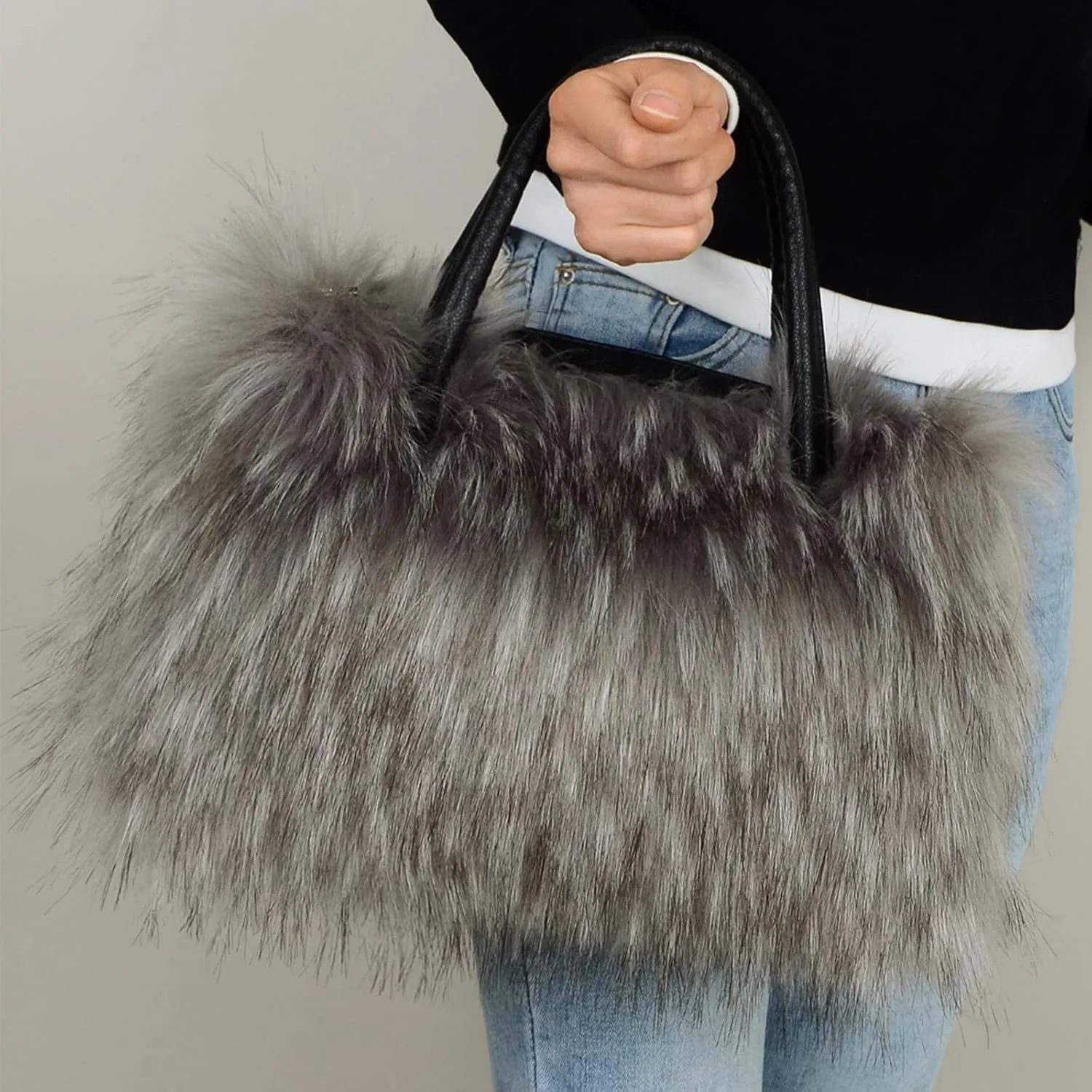 Furry Tote Bag Soft Faux Fur Bags Lightweight Travel Bags Cute Madam Plush Purses