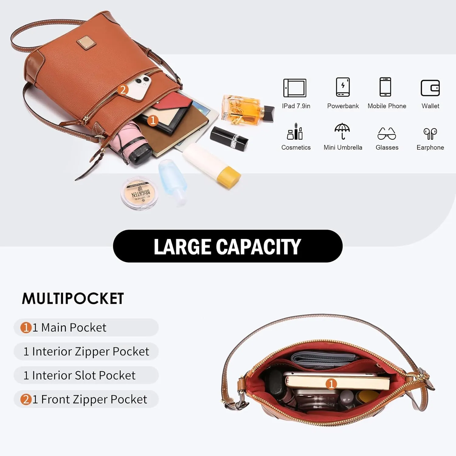 GAEKEAO Crossbody Bags for Women Multi Zipper Pockets Shoulder Handbags Lightweight Medium Travel Purse