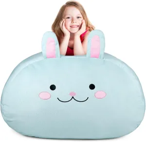 GAGAKU Stuffed Animal Toy Storage Cover, 24 Inches Kids Rabbit Zipper Bean Bag for Organizing Plush Toys Home Supplies (Cover Only, Crystal Blue)