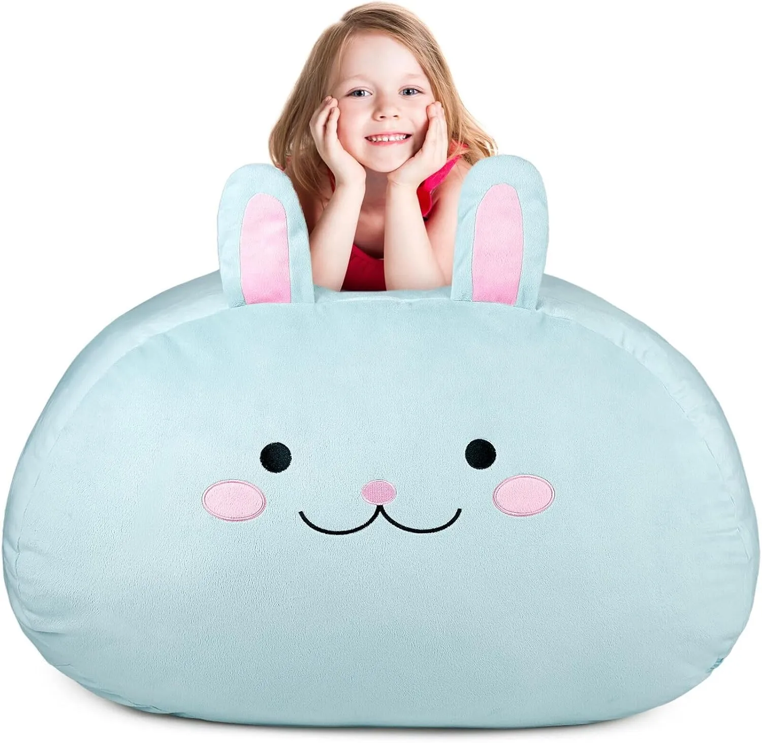 GAGAKU Stuffed Animal Toy Storage Cover, 24 Inches Kids Rabbit Zipper Bean Bag for Organizing Plush Toys Home Supplies (Cover Only, Crystal Blue)